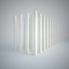 3d illustration. Three-dimensional white cube composition of repeated vertical elements on a white background. Render.
