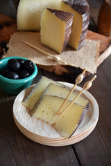 Pieces of manchego cheese cured