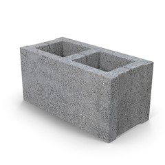 Single Gray Concrete Cinder Block Isolated on White 3D Illustration - 120851939