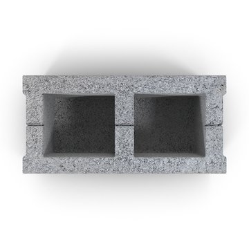 Single Gray Concrete Cinder Block Isolated on White 3D Illustration