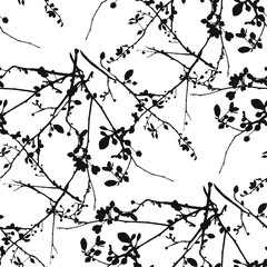 Seamless vector pattern with tree branches, buds and leaves