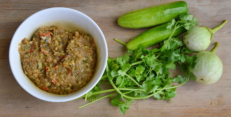 spicy fermented fish chili paste dipping with fresh vegetable