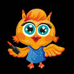 Vector cute owl. Cartoon character. Make-up artist.