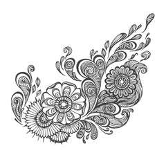 Hand-drawn Oriental floral with ethnic ornaments doodle pattern. Vector illustration Henna Mandala Zentangle stylized for Cover book or card, tattoo more. Design for spiritual relaxation for adults.