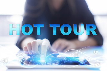 Woman is using modern tablet pc, presssing on touch screen and selecting 