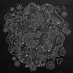 Doodles abstract decorative Easter chalkboard background