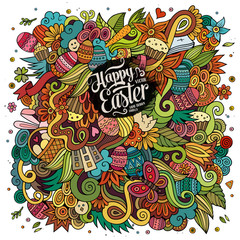 Cartoon hand-drawn doodles Easter vector background