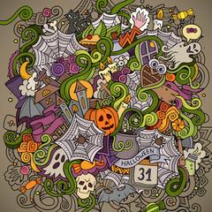 Cartoon vector hand-drawn Doodles on the subject of Halloween sy
