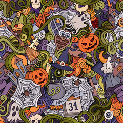Cartoon vector hand-drawn Doodles on the subject of Halloween