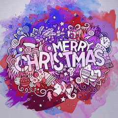 Merry Christmas hand lettering and doodles elements watercolor 