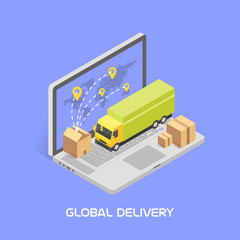 Worldwide delivery concept. Isometric style, vector