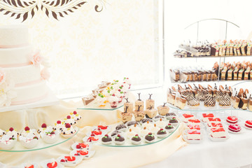 Buffet with a variety of delicious sweets, food ideas, celebration