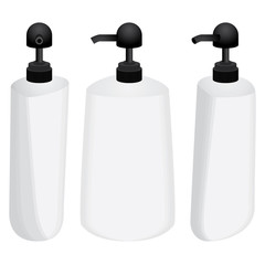 Plastic bottle with black dispenser design set isolated on white background.