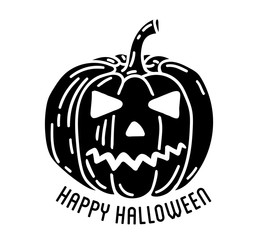 Happy Halloween design . Black badge and label with text inside.