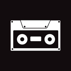 flat icon in black and white style cassette 