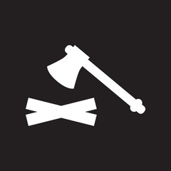 flat icon in black and white style wood and an ax 