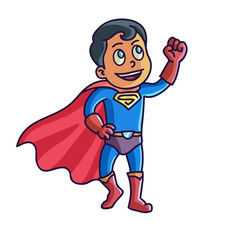 Happy halloween. Cartoon cute child in costume superhero