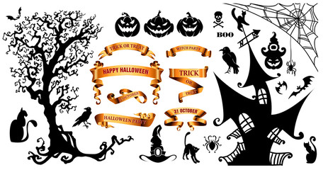 Happy Halloween background with holiday symbols