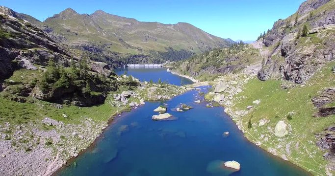 Aerial 4k - Valgerola - Valtellina (IT) - Vista aerea del Lago Zancone e della Diga di Trona 