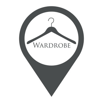 Icono plano localizacion texto Wardrobe en percha gris