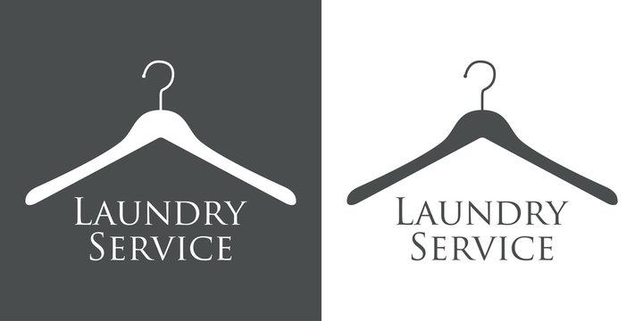 Icono plano texto Laundry Service en percha gris