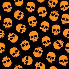 black and orange halloween pattern with skulls