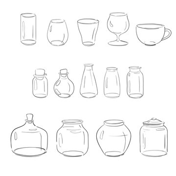 glass bottles, vases, cups ans flasks