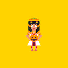 Egyptian queen with a pumpkin, character for halloween in a flat style