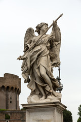 Marble statue of Angel with the Lance by Domenico Guidi from the Sant'Angelo Bridge in Rome, Italy