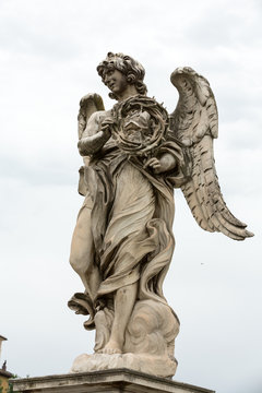 Marble statue of Angel with the Crown of Thorns from the Sant'Angelo Bridge in Rome, Italy, designed by Bernini
