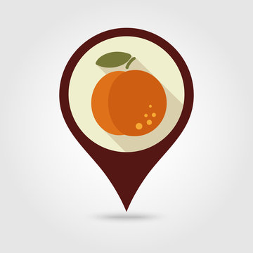 Peach flat pin map icon. Fruit