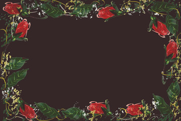 Digital Painting pattern red rose. black background