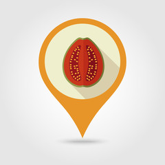 Guava flat pin map icon. Tropical fruit
