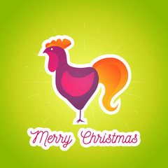 Modern cartoon poster Merry Christmas 2017 with bright rooster. Can be used for print design, fashion, banners and t-shirts.