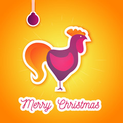 Modern cartoon poster Merry Christmas 2017 with bright rooster. Can be used for print design, fashion, banners and t-shirts.