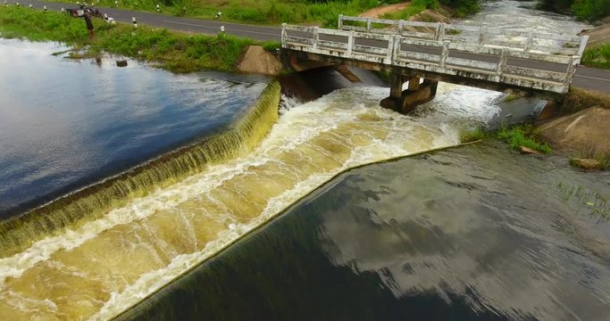 water splash in lake dam construction