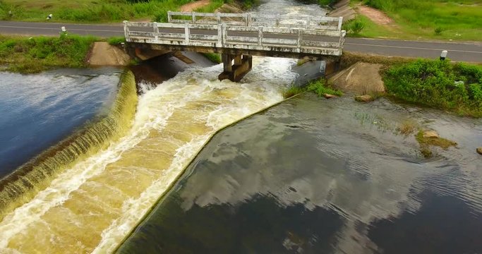 water splash in lake dam construction