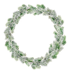 green Christmas wreath in snow isolated on white © Alexander Potapov