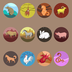 Set icons of zodiac animals for horoscope design.