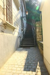Street lantern and staircases in Zagreb, Croatia
