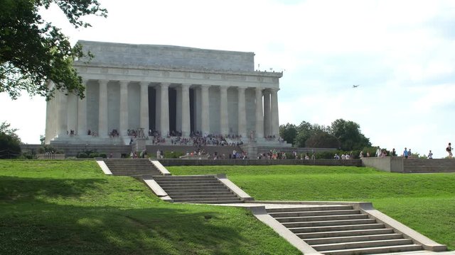 Washington, DC - July 6th, 2016: Lincoln Memorial steps with visitors on a bright summer day at the National Mall