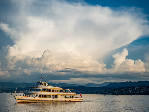 small ship on lake zurich