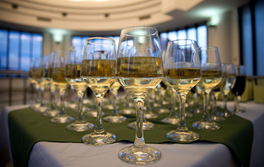 Set of collection cup glasses with drinks