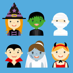 avatar collection of happy children dressed as halloween