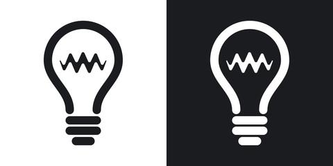 Vector light bulb icon. Two-tone version on black and white background