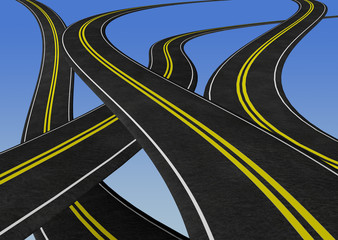 winding roads crossing each other  - 3D illustration