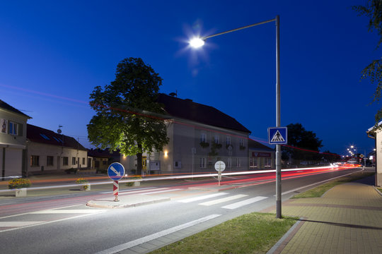 Crosswalk On The Night With Led Streetlight