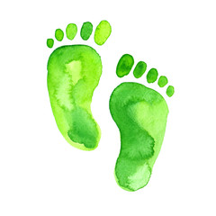Abstract green footprint painted in watercolor on clean white background - 120870112