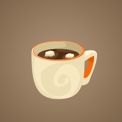 hot coffee mug with marshmallows. Vector illustration