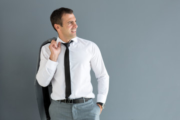 Man look aside with jacket